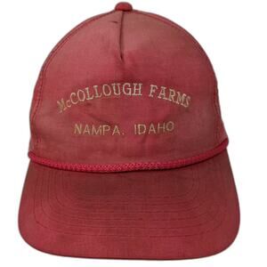YoungAn 5 Panel Red Gold Hat McCollough Farms Nampa Idaho Rope Adjustable OS